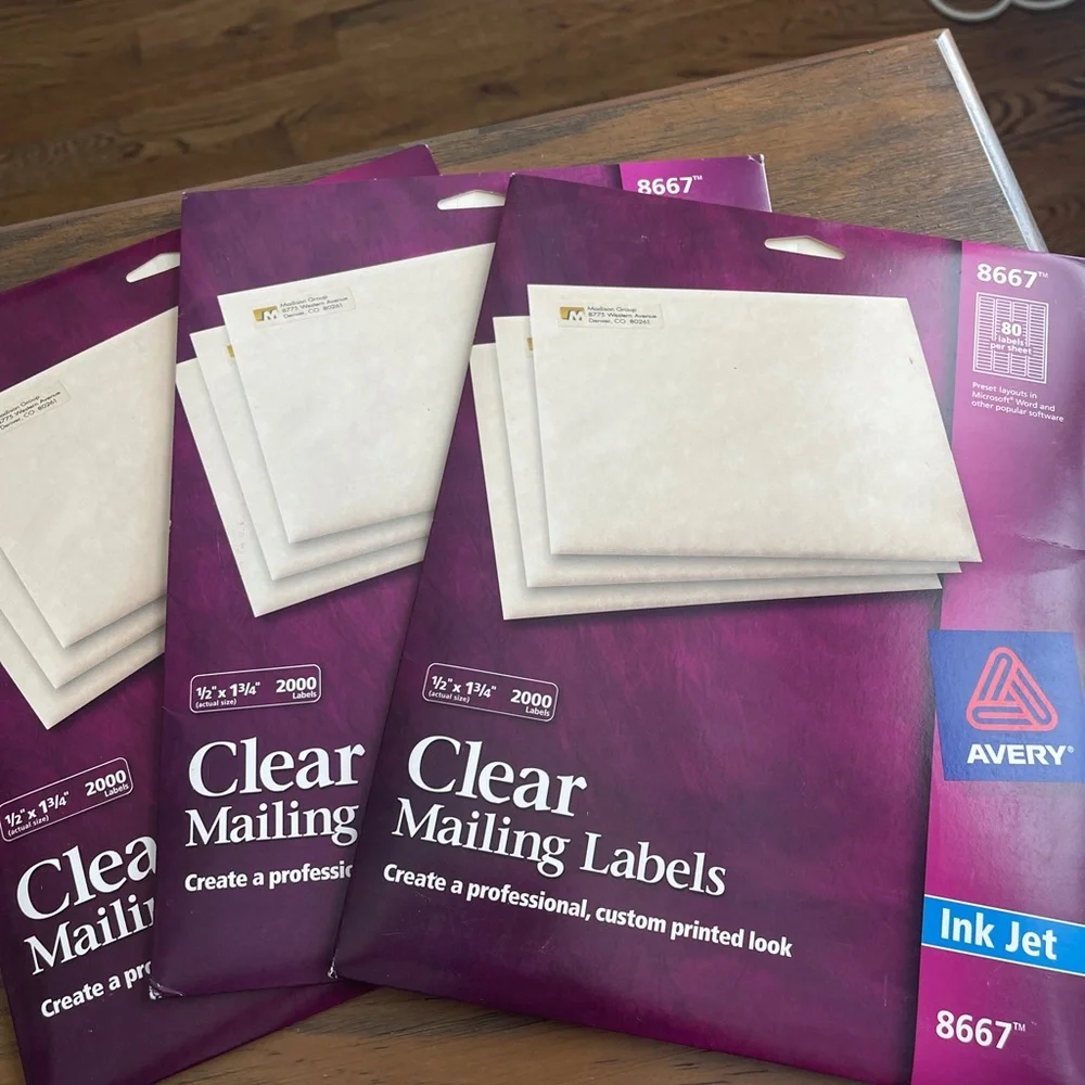 Avery 8667 Easy Peel Clear Mailing Labels 1/2” X 1 3/4” - 2000 Labels -3 Packs